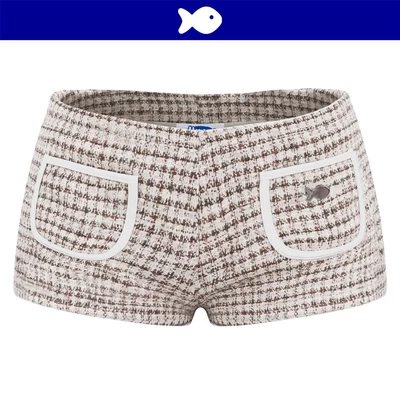 Quần đùi nữ cạp trễ vải tweed tiểu thư DKMV thiết kế 2 túi nhỏ đính logo cá ôm dáng nhẹ nhàng Maeve Short | K-Q6