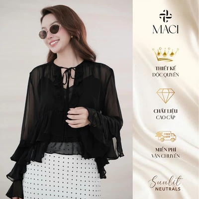 Áo Sơ Mi Đen Bèo Tầng Chất Chiffon Kèm Áo 2 Dây MACI MCASMXD0390 Thời Trang Nữ Thiết Kế Độc Quyền