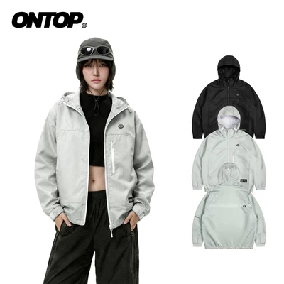 Áo khoác dù có nón nam nữ 2 lớp ONTOP chống nắng có túi trong màu đen, xám Protector Jacket | O-AK4