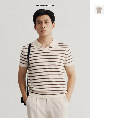[New8] Áo Polo Regular Dệt Kim Stripe Chất Liệu Len Cotton - Spandex Thoải Mái Nằng Động, PL0275 SOME HOW STORE