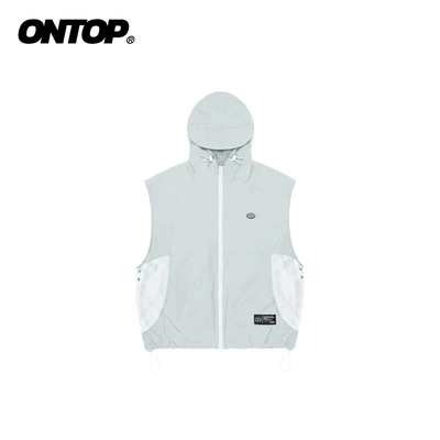 Áo khoác gile có mũ nam nữ ONTOP vải dù nhăn xám phối lưới 2 lớp Mesh-Panel Hooded | O-AK17-X