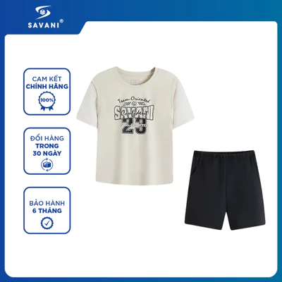 Bộ Hè Bé Trai SAVANI In Họa Tiết Trước Ngực, Chất Nylon Mềm Mát, Co Giãn Tốt BBHR020S6