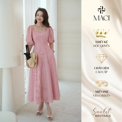 Đầm Kẻ Dáng Xoè Bổ Thân Tôn Dáng Chất Thô Hàn MACI MCVVAHO0392 Thời Trang Nữ Thiết Kế Độc Quyền