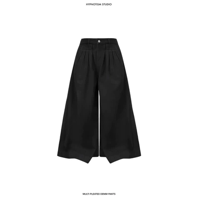 Hypnotism Multi-Pleated Denim Pants Quần jeans đen xếp ly form baggy phối tag da độc đáo (Hoả tốc)