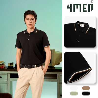 Áo Polo 4MEN Signature Stripe Trơn Form Regular PO193 Basic, Trẻ Trung