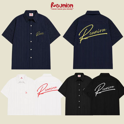 RNC SIGNATURE Shirt - Áo Sơ Mi Kẻ Cộc Tay In Nam Nữ Chất Vải Oxford Chống Nhăn Brand REUNION SM4
