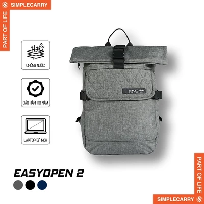 Balo Hàn Quốc SimpleCarry EasyOpen 2 Đựng Vừa Laptop 13 Inch, Vải Trượt Nước Cao Cấp