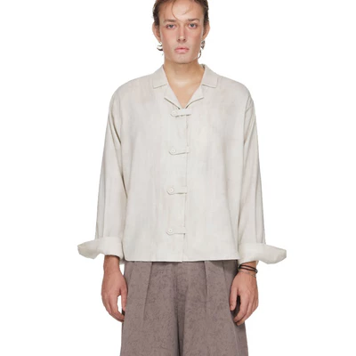 Áo Sơ Mi Nam Kèm Khuy Kiểu Dây Đai Màu Trắng Cloud Dancer - BEUTER® MS RELAXED BELTED SHIRT - CLOUD DANCER