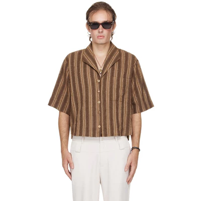 Áo Sơ Mi Nam Tay Lửng Kẻ Sọc Màu Nâu - BEUTER® MS STRIPED MID-SLEEVE SHIRT - BROWN