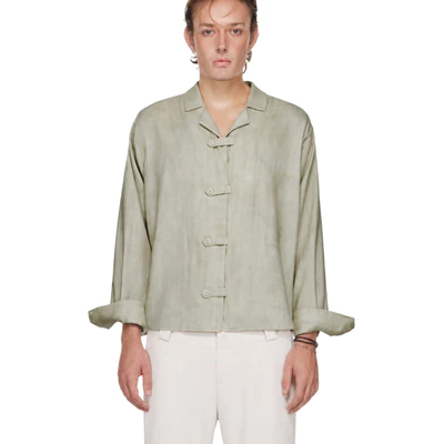Áo Sơ Mi Nam Kèm Khuy Kiểu Dây Đai Màu Xanh Lá - BEUTER® MS RELAXED BELTED SHIRT - SAGE GREEN