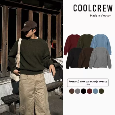 Áo Len Cổ Tròn Dài Tay Dệt Waffle 𝐂𝐎𝐎𝐋𝐂𝐑𝐄𝐖 Form Rộng Basic Phong Cách Hàn Quốc Unisex ALD151