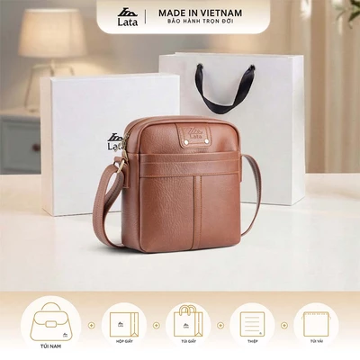 Bộ hộp quà trắng LATA (Túi đeo chéo nam LATA TN29 + Hộp quà HQ2T + Túi giấy TG2T + Túi rút BVR3838 + Thiệp cảm ơn BT1)