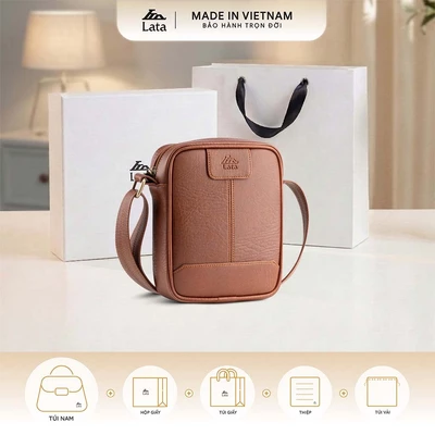 Bộ hộp quà trắng LATA (Túi đeo chéo nam LATA TN34 + Hộp quà HQ2T + Túi giấy TG2T + Túi rút BVR3838 + Thiệp cảm ơn BT1)
