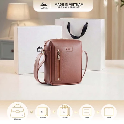 Bộ hộp quà trắng LATA (Túi đeo chéo nam LATA TN35 + Hộp quà HQ2T + Túi giấy TG2T + Túi rút BVR3838 + Thiệp cảm ơn BT1)