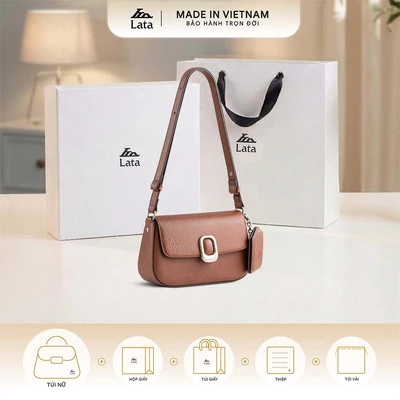 Bộ hộp quà trắng LATA (Túi đeo chéo nữ LATA HN144 + Hộp quà HQ2T + Túi giấy TG2T + Túi rút BVR3838 + Thiệp cảm ơn BT1)