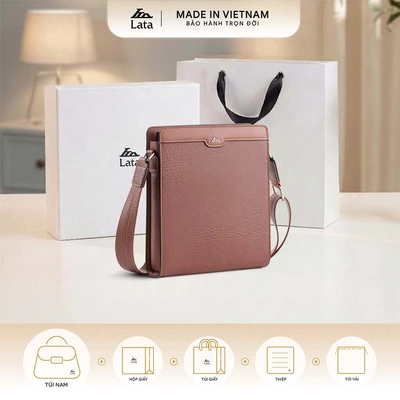 Bộ hộp quà trắng LATA (Túi đeo chéo nam LATA TN28 + Hộp quà HQ2T + Túi giấy TG2T + Túi rút BVR3838 + Thiệp cảm ơn BT1)