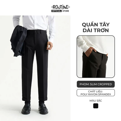 Quần Tây Đen Dài Trơn Form Slim Crop - Routine 10S25PFO001
