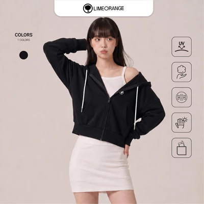 Áo Khoác Nữ Cotton Form Lửng Hoodie Wings Crop Chống Nắng Chống UV 99.95% LIMEORANGE