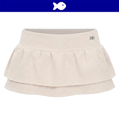 Chân váy nữ ngắn dáng xòe xếp tầng DKMV lưng thấp sẵn quần trong chất tweed màu be logo cá inox Sonata Skirt | K-V21-TB