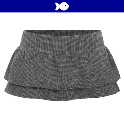 Chân váy ngắn tầng xòe cạp trễ DKMV có quần bảo hộ vải tweed màu xám phối logo cá inox Sonata Skirt | K-V21-TX
