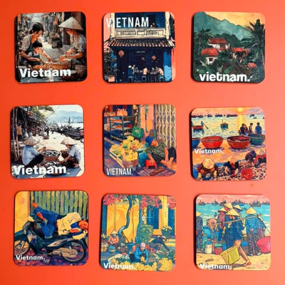 Miếng lót ly uống nước chống thấm nước bảo vệ bàn khỏi đồ uống in hình souvenir quà tặng Du lịch Vietnam 2