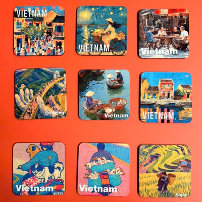 Miếng lót ly uống nước chống thấm nước bảo vệ bàn khỏi đồ uống in hình souvenir quà tặng Du lịch Vietnam 4