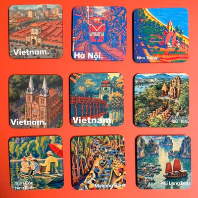 Miếng lót ly uống nước chống thấm nước bảo vệ bàn khỏi đồ uống in hình souvenir quà tặng Du lịch Vietnam 5