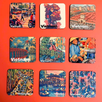 Miếng lót ly uống nước chống thấm nước bảo vệ bàn khỏi đồ uống in hình souvenir quà tặng Du lịch Vietnam 6