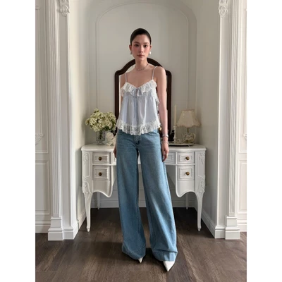 RUBIES Felix Jeans - Quần Dài Nữ Vải Jean Mềm Cạp Trễ Ống Suông Rộng