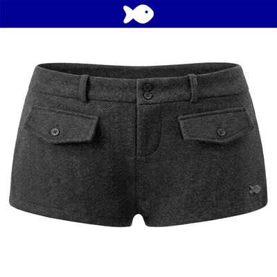 Quần short nữ lưng thấp DKMV thiết kế nắp túi giả đính nút điệu đà chất umi dạ màu xám tiêu Melody Short | K-Q9