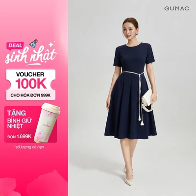 Đầm Nữ GUMAC Form A Xòe Cổ Tròn Tay Ngắn Có Túi Sườn Thanh Lịch Hiện Đại DG07006