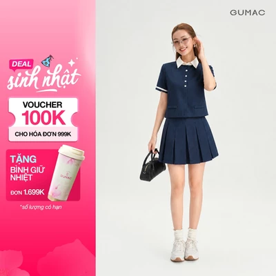 Set lẻ Áo Kiểu Nữ GUMAC Form Lửng Tay Ngắn LAG05064 - Chân Váy Xếp Ly Nữ GUMAC Form A Hiện Đại Năng Động LVG05063