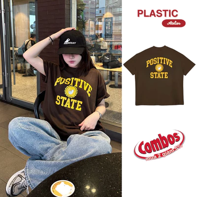 Áo thun nâu oversized boxy, áo thun local "Positive Cat" 250gsm Cổ Tròn Unisex Nam Nữ Basic