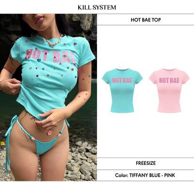 Áo thun babytee in chữ kim tuyến lấp lánh HOT BAE - 𝐊𝐈𝐋𝐋 𝐒𝐘𝐒𝐓𝐄𝐌