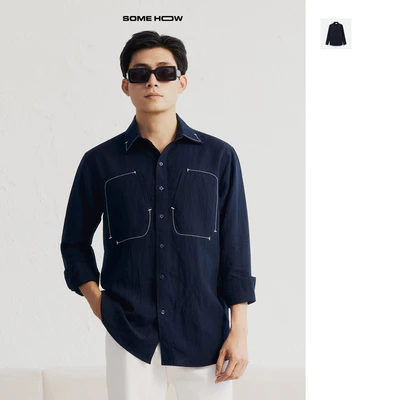 [New8] Áo Sơ Mi Relaxed Contrast Stitch Pocket Chất Liệu Linen Cotton-Poly-Rayon Thoải Mái, SM0239  SOME HOW STORE