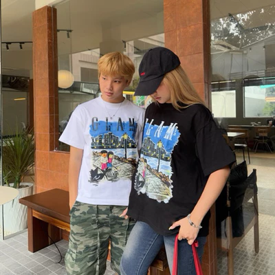 TheGlam CHÍNH HÃNG - Áo Thun Boxy "CITY STROLL" UNISEX Màu Trắng/Đen Nam Nữ - TS07-16