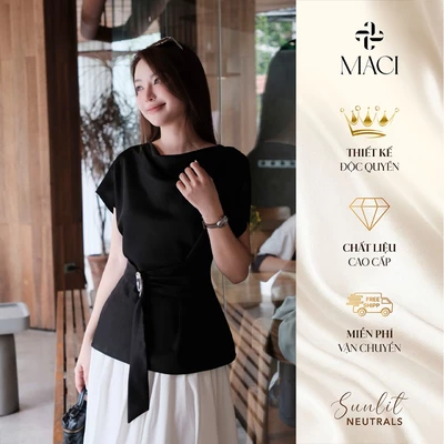 Áo Peplum Thắt Eo Cổ Đổ Chất Tafta Lụa Thanh Lịch MACI MCAATDE0397 Thời Trang Nữ Thiết Kế Độc Quyền
