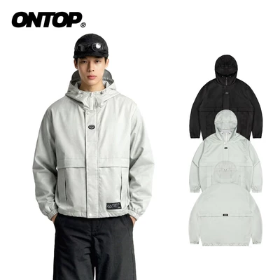 Áo khoác gió có mũ nam nữ 2 lớp ONTOP chống nắng màu đen, xám trắng Journey Jacket | O-AK7