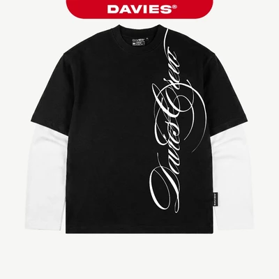 Áo thun tay dài form rộng DAVIES thiết kế 2 lớp độc đáo hình in tràn viền Obsidian Double Layer Long Sleeve Tee | D-T67