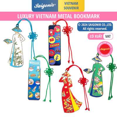 Đánh Dấu Sách Kim Loại Cao Cấp Luxury Metal Bookmark Áo dài Việt Nam hoa văn Hoa sen Hoa mai Cây trúc