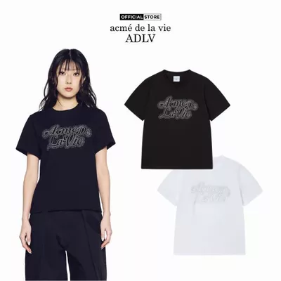 Áo thun ADLV nữ Woman Cubic Layer Logo dáng classic màu Đen/Trắng - Hàng chính hãng