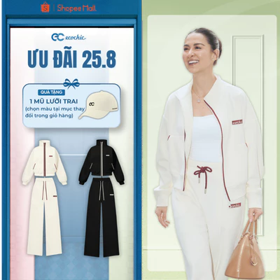 (Tặng mũ) Set Bộ Dài ECOCHIC Áo Polo Cổ Bẻ Zip 2 Chiều Quần Ông Suông Dây Chun Đỏ Chất Liệu Cao Cấp Chính Hãng B182