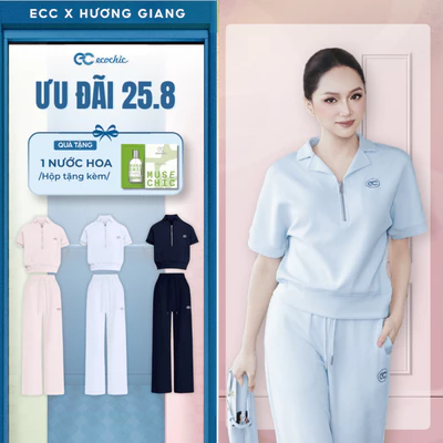 (Tặng nước hoa) Set Bộ Tencel ECOCHIC B222 Áo Polo Cách Điệu Logo Thêu Quần Ống Suông Chính Hãng