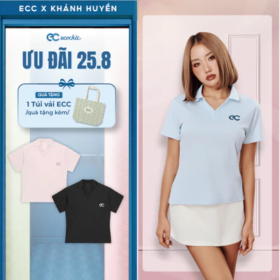 (Tặng túi vải) Áo Phông ECOCHIC B241 Áo Cổ V Polo Logo In Form Rộng Chất Liệu Cao Cấp Chính Hãng