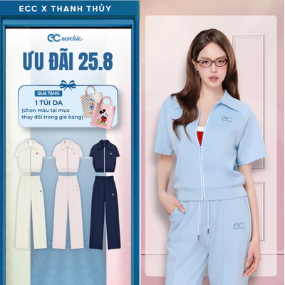 (Tặng túi da) Set Bộ Polo ECOCHIC B246 Áo Khóa Kéo Quần Ống Suông Chất Liệu Cao cấp Mềm Mịn