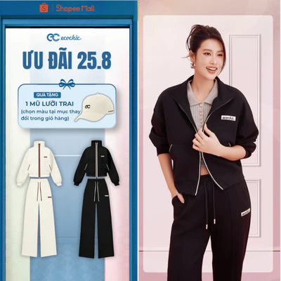 (Tặng mũ) Set Bộ ECOCHIC AURORA GRACE Áo Polo Khoá Zip 2 Chiều Chất Liệu Cao Cấp Mềm Mịn Chính Hãng B182