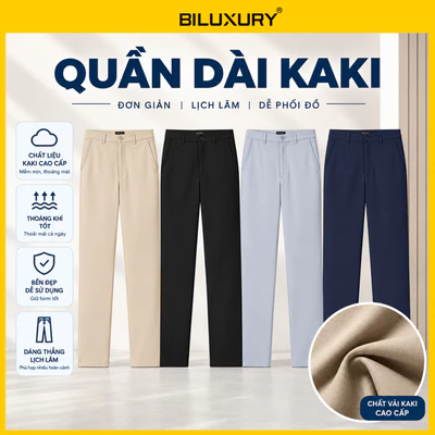 Quần Kaki Nam 9QKKT001 Biluxury Form Slimfit Ống Suông Chống Nhăn Co Giãn Bền Màu Giữ Phom Dáng