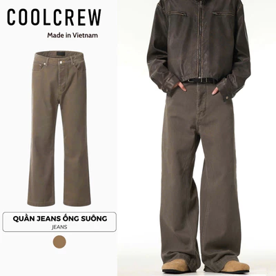 Quần Jeans Nam Ống Suông 𝐂𝐎𝐎𝐋𝐂𝐑𝐄𝐖 - Màu Nâu Rêu Casual Relax Straight Fit QTD011