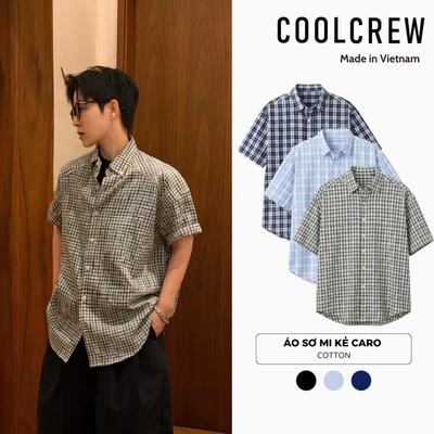 Áo Sơ Mi Kẻ Caro Ngắn Tay 𝐂𝐎𝐎𝐋𝐂𝐑𝐄𝐖 Dáng Boxy Unisex Nam Nữ Phong Cách Streetwear Thời Trang Hàn Quốc AMN165