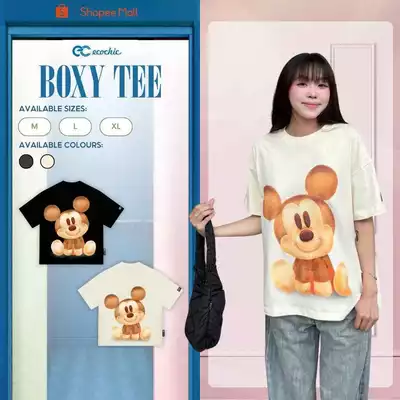 (LIVE KOL) Áo Phông Boxy ECOCHIC TS030 Hình In MICKEY Vàng Dễ Thương Chính Hãng Bản Quyền Disney Chất Liệu Cotton